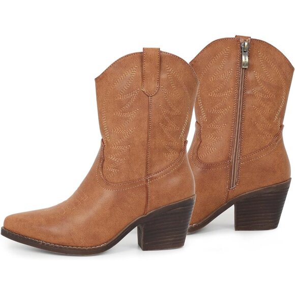 ⚡Women's Brown Ankle Boot Embroidered Comfy Fashion Vintage Boot Wide Calf - Picture 1 of 5